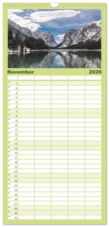 Produktbild: Familienplaner 2026 - Zauberhaftes S&uuml;dtirol mit 5 Spalten (Wandkalender, 21 x 45 cm) CALVENDO