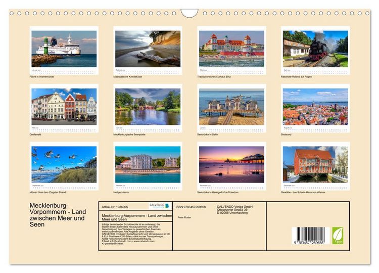 Produktbild: Mecklenburg-Vorpommern - Land zwischen Meer und Seen (Wandkalender 2026 DIN A3 quer), CALVENDO Monatskalender