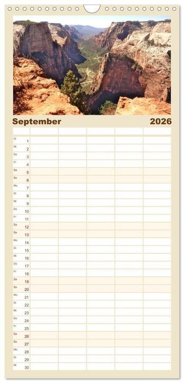 Produktbild: Familienplaner 2026 - USA Nationalparks - Familienplaner / Kalender - Eine Reise durch die Vielfalt und Sch&ouml;nheit der Naturparks Nordamerikas mit 5 Spalten (Wandkalender, 21 x 45 cm) CALVENDO