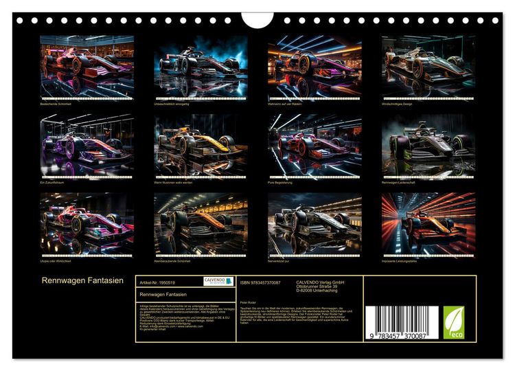 Produktbild: Rennwagen Fantasien (Wandkalender 2026 DIN A4 quer), CALVENDO Monatskalender