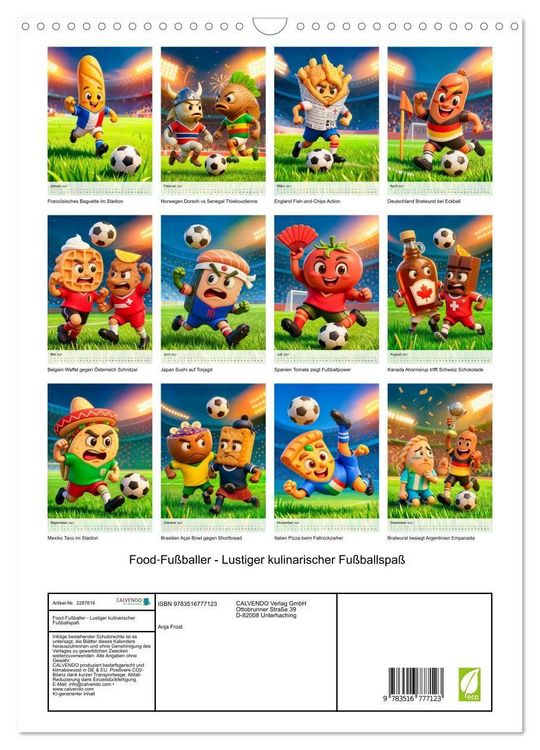 Produktbild: Food‑Fu&szlig;baller - Lustiger kulinarischer Fu&szlig;ballspa&szlig; (Wandkalender 2027 DIN A3 hoch), CALVENDO Monatskalender