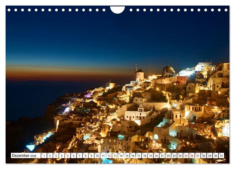 Produktbild: Santorini - Strahlendes Wei&szlig; an der Caldera (Wandkalender 2026 DIN A4 quer), CALVENDO Monatskalender