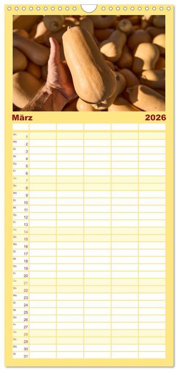 Produktbild: Familienplaner 2026 - K&Uuml;RBIS KALENDER - Die sch&ouml;nsten K&uuml;rbisse des Jahres mit 5 Spalten (Wandkalender, 21 x 45 cm) CALVENDO