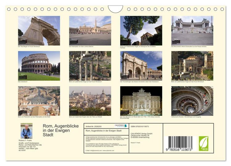 Produktbild: Rom, Augenblicke in der Ewigen Stadt (Wandkalender 2026 DIN A4 quer), CALVENDO Monatskalender