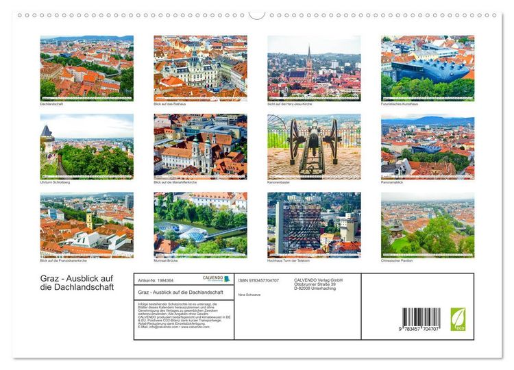 Produktbild: Graz - Ausblick auf die Dachlandschaft (hochwertiger Premium Wandkalender 2026 DIN A2 quer), Kunstdruck in Hochglanz