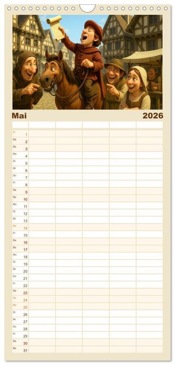 Produktbild: Familienplaner 2026 - Im Mittelalter handgemacht mit 5 Spalten (Wandkalender, 21 x 45 cm) CALVENDO