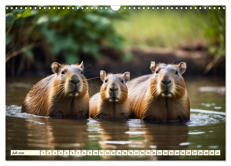 Produktbild: Capybaras - Wasserschweine die Herren der Gr&auml;ser (Wandkalender 2026 DIN A3 quer), CALVENDO Monatskalender
