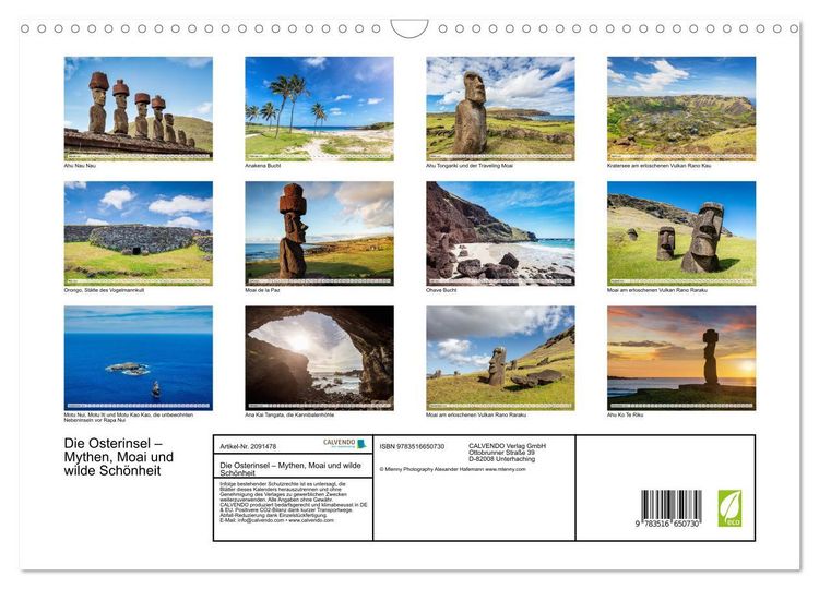Produktbild: Die Osterinsel &ndash; Mythen, Moai und wilde Sch&ouml;nheit (Wandkalender 2026 DIN A3 quer), CALVENDO Monatskalender