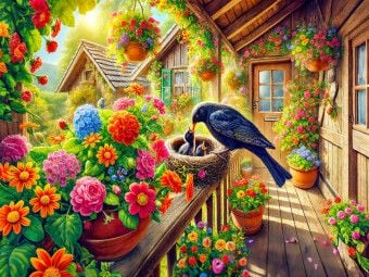 Produktbild: CALVENDO Puzzle Amsel f&uuml;ttert ihre Jungen im Nest auf der Veranda | 1000 Teile Lege-Gr&ouml;&szlig;e 64x48cm Foto-Puzzle f&uuml;r gl&uuml;ckliche Stunden