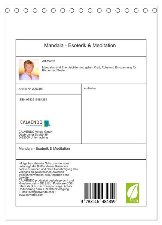 Produktbild: Mandala - Esoterik & Meditation (Tischkalender 2026 DIN A5 hoch), CALVENDO Monatskalender