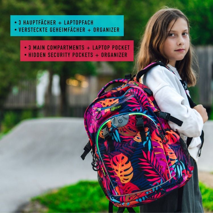 Produktbild: Wheel Bee 950029 - Rucksack Generation Z, Monstera, mit integriertem LED, Schul-, Freizeit- und Sportrucksack