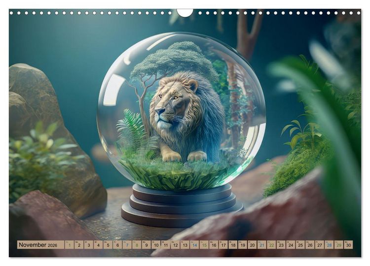 Produktbild: Miniaturwelt in der Glaskugel (Wandkalender 2026 DIN A3 quer), CALVENDO Monatskalender