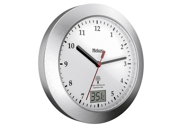 Produktbild: Mebus 41124 Funk Wanduhr 17cm x 60mm Silber Badezimmer-/Feuchtraum geeignet