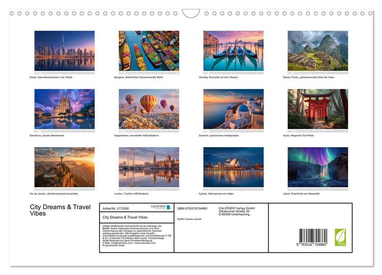 Produktbild: City Dreams & Travel Vibes (Wandkalender 2026 DIN A3 quer), CALVENDO Monatskalender