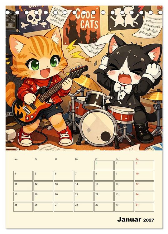 Produktbild: Mia und die Miezband (Tischkalender 2027 DIN A5 hoch), CALVENDO Monatskalender