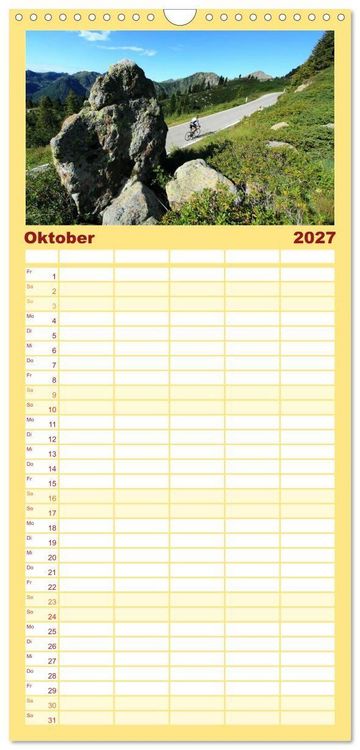 Produktbild: Familienplaner 2027 - Alpenp&auml;sse auf dem Rennrad "Himmlische Serpentinen" mit 5 Spalten (Wandkalender, 21 x 45 cm) CALVENDO