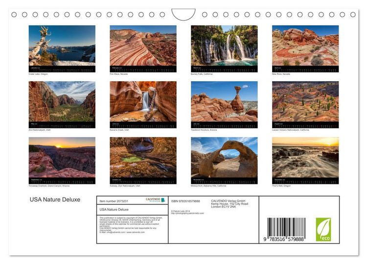 Produktbild: USA Nature Deluxe (Wall Calendar 2026 DIN A4 landscape), CALVENDO 12 Month Wall Calendar