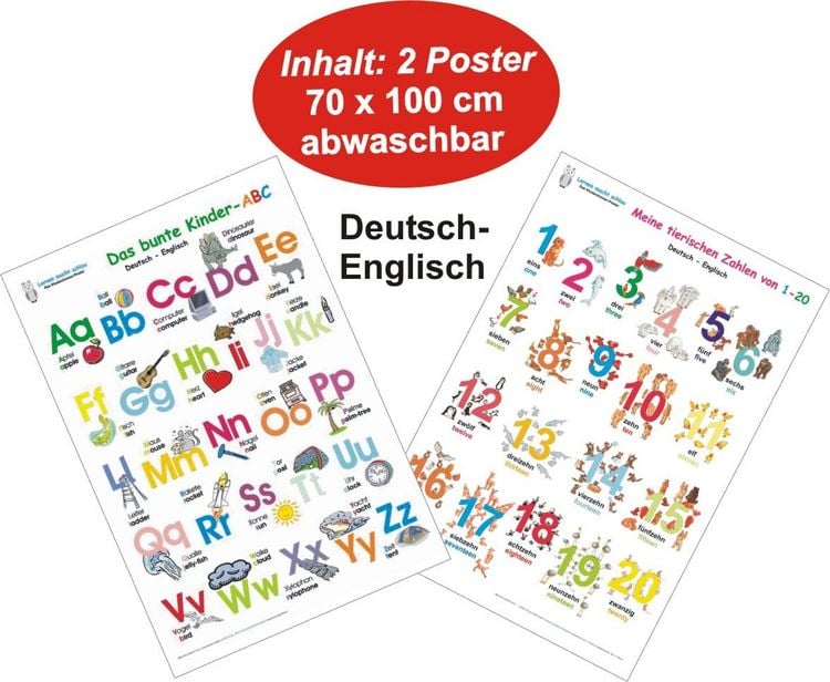 Produktbild: Das bunte Kinder-ABC + Meine tierischen Zahlen von 1-20 Deutsch/Englisch, 2 Teile