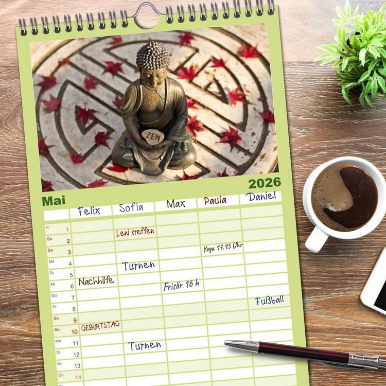 Produktbild: Familienplaner 2026 - SPIRIT OF ZEN Meditation mit 5 Spalten (Wandkalender, 21 x 45 cm) CALVENDO