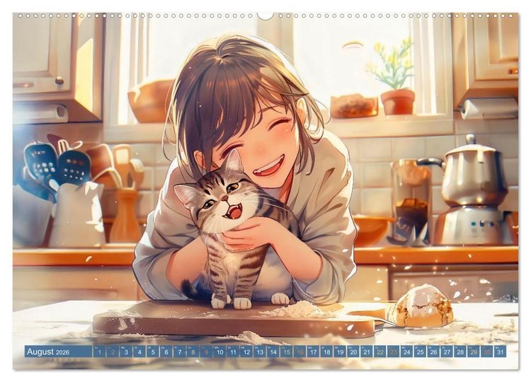Produktbild: Tierische Anime-Freunde - Fr&ouml;hliche Streifz&uuml;ge mit Hund und Katze (Wandkalender 2026 DIN A2 quer), CALVENDO Monatskalender