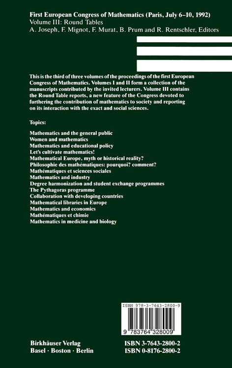 Produktbild: First European Congress of Mathematics
