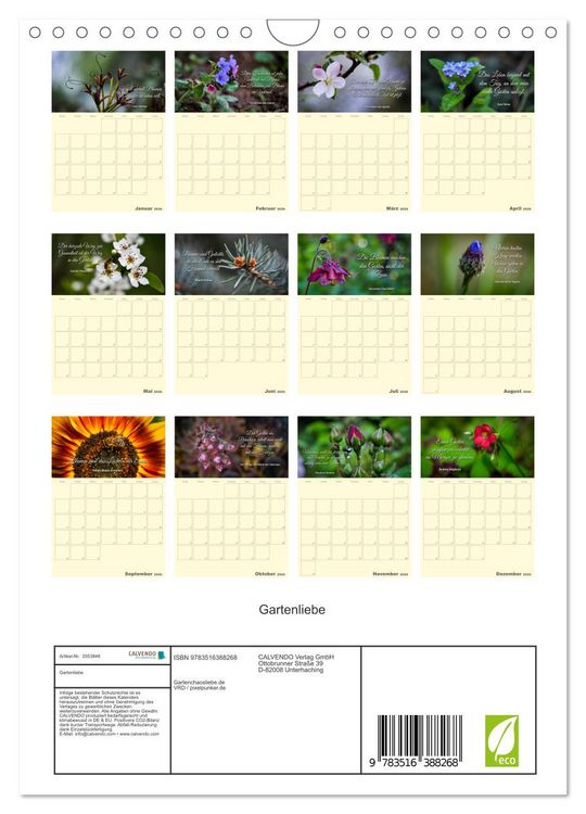 Produktbild: Gartenliebe (Wandkalender 2026 DIN A4 hoch), CALVENDO Monatskalender
