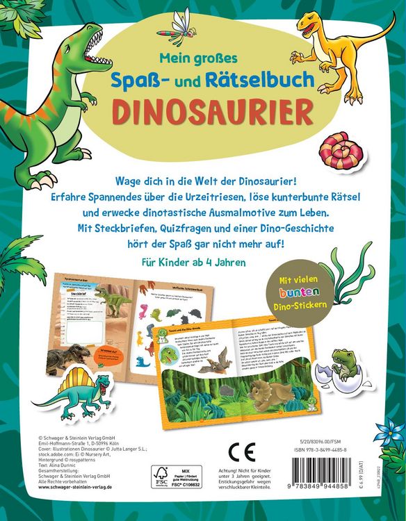Produktbild: Mein gro&szlig;es Spa&szlig;- und R&auml;tselbuch Dinosaurier