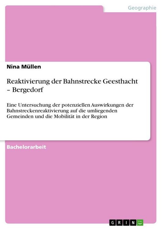 Produktbild: Reaktivierung der Bahnstrecke Geesthacht - Bergedorf