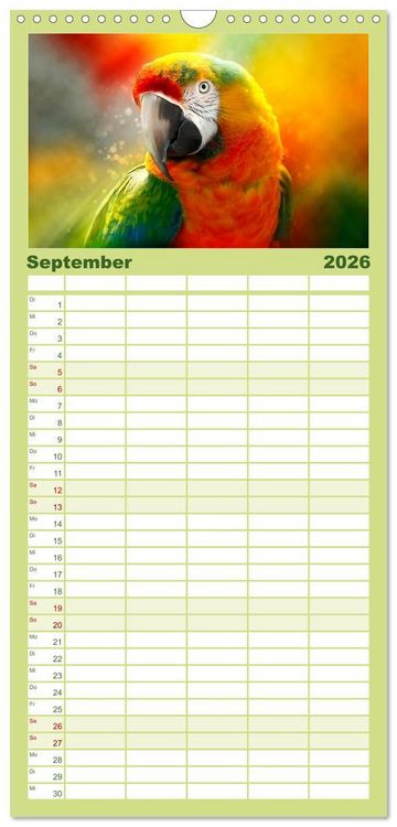 Produktbild: Familienplaner 2026 - Mein bunter Papagei mit 5 Spalten (Wandkalender, 21 x 45 cm) CALVENDO
