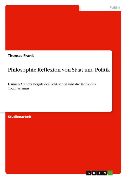 Produktbild: Philosophie Reflexion von Staat und Politik