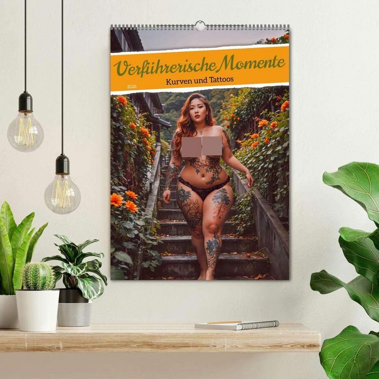 Produktbild: Verf&uuml;hrerische Momente - Kurven und Tattoos (Wandkalender 2026 DIN A2 hoch), CALVENDO Monatskalender