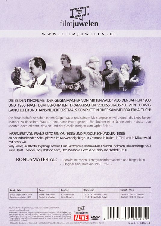 Produktbild: Der Geigenmacher von Mittenwald - Die Ganghofer Verfilmungen [2 DVDs]