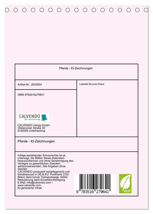 Produktbild: Pferde - KI-Zeichnungen (Tischkalender 2026 DIN A5 hoch), CALVENDO Monatskalender