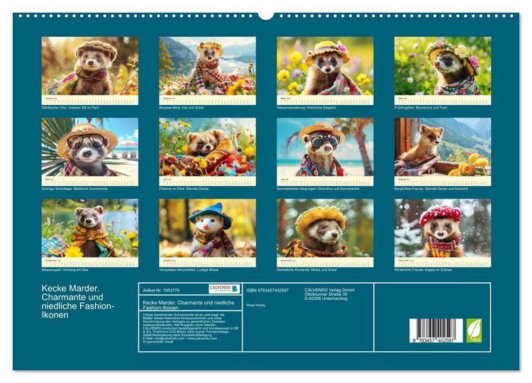 Produktbild: Kecke Marder. Charmante und niedliche Fashion-Ikonen (hochwertiger Premium Wandkalender 2026 DIN A2 quer), Kunstdruck in Hochglanz