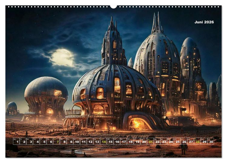 Produktbild: Pionierbauten auf fremden Planeten (hochwertiger Premium Wandkalender 2026 DIN A2 quer), Kunstdruck in Hochglanz