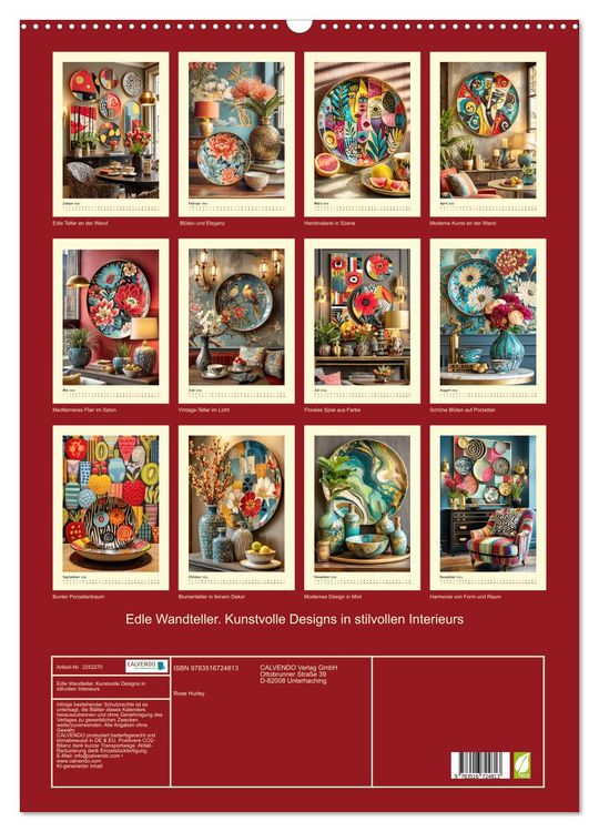 Produktbild: Edle Wandteller. Kunstvolle Designs in stilvollen Interieurs (Wandkalender 2026 DIN A2 hoch), CALVENDO Monatskalender