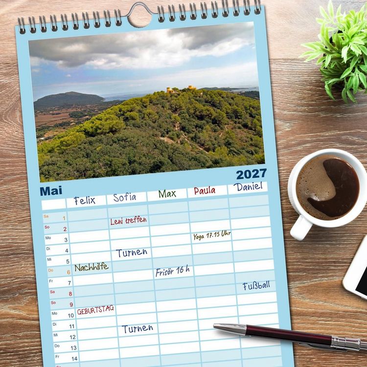 Produktbild: Familienplaner 2027 - MALLORCA, Meine Balearische Insel mit 5 Spalten (Wandkalender, 21 x 45 cm) CALVENDO