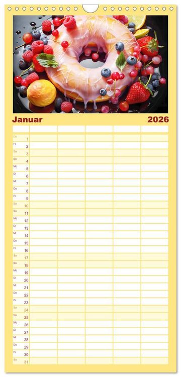 Produktbild: Familienplaner 2026 - Bunte Donut-Tr&auml;ume - Himmlischer Geschmack aus Krapfenteig mit 5 Spalten (Wandkalender, 21 x 45 cm) CALVENDO