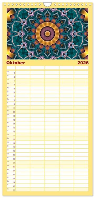 Produktbild: Familienplaner 2026 - Mandala Tr&auml;ume mit 5 Spalten (Wandkalender, 21 x 45 cm) CALVENDO