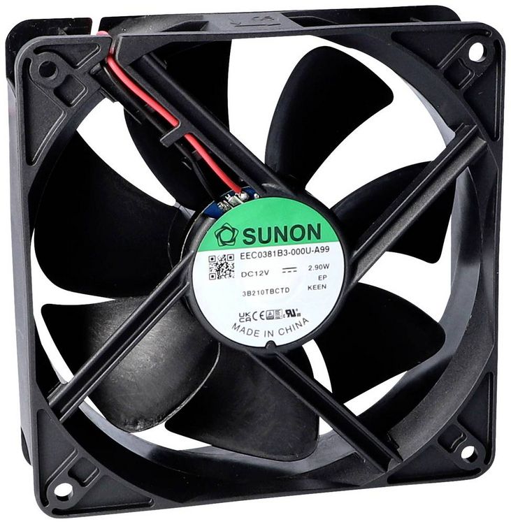 Produktbild: Sunon EEC0381B2-000U-A99 Axiall&uuml;fter 12 V/DC 197.03 m&sup3;/h (L x B x H) 38 x 120 x 120mm