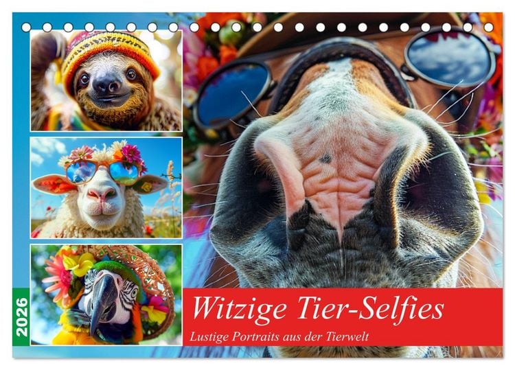 Produktbild: Witzige Tier-Selfies. Lustige Portraits aus der Tierwelt (Tischkalender 2026 DIN A5 quer), CALVENDO Monatskalender