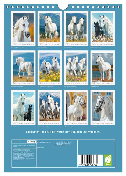 Produktbild: Lippizaner Poesie. Edle Pferde zum Tr&auml;umen und Verlieben (Wandkalender 2027 DIN A4 hoch), CALVENDO Monatskalender