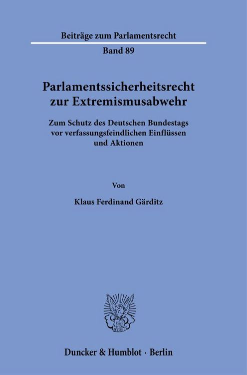 Produktbild: Parlamentssicherheitsrecht zur Extremismusabwehr