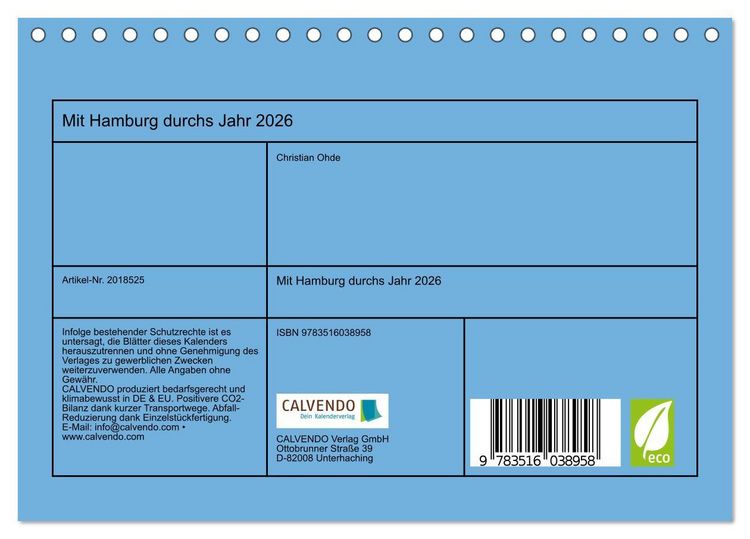 Produktbild: Mit Hamburg durchs Jahr 2026 (Tischkalender 2026 DIN A5 quer), CALVENDO Monatskalender