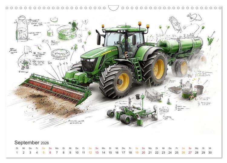 Produktbild: Traktoren - Design und Power Studien in Gr&uuml;n (Wandkalender 2026 DIN A3 quer), CALVENDO Monatskalender
