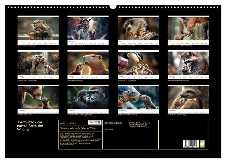 Produktbild: Tierm&uuml;tter - die sanfte Seite der Wildnis (Wandkalender 2026 DIN A2 quer), CALVENDO Monatskalender