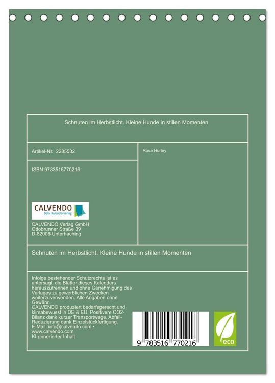 Produktbild: Schnuten im Herbstlicht. Kleine Hunde in stillen Momenten (Tischkalender 2027 DIN A5 hoch), CALVENDO Monatskalender