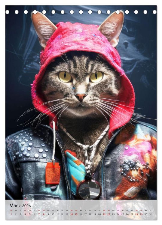 Produktbild: Katzen im lustigen Gangsterlook (Tischkalender 2026 DIN A5 hoch), CALVENDO Monatskalender