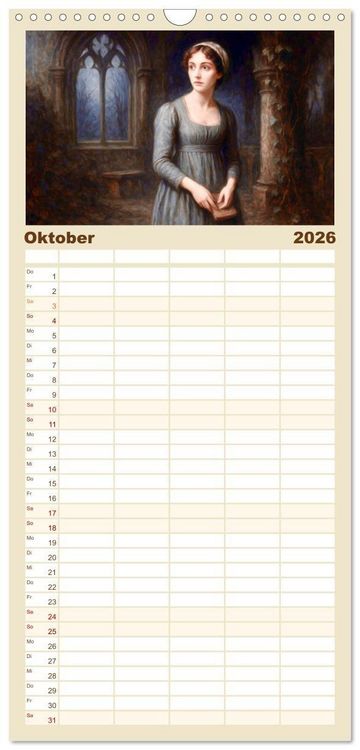 Produktbild: Familienplaner 2026 - Jane Austen mit 5 Spalten (Wandkalender, 21 x 45 cm) CALVENDO