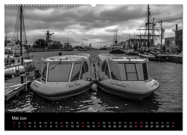 Produktbild: Bremerhaven - Blickpunkte Schwarzwei&szlig; (hochwertiger Premium Wandkalender 2026 DIN A2 quer), Kunstdruck in Hochglanz
